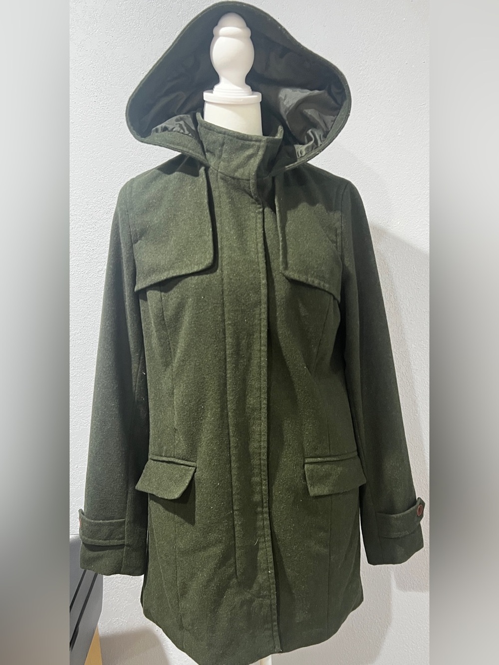 A New Day women’s hunter green wool blend duffle hooded coat size S